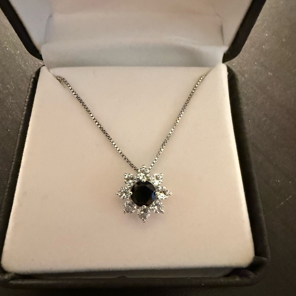 Silver and Black Flower Necklace